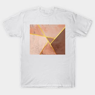 Geometric marble print, color blocking brown T-Shirt